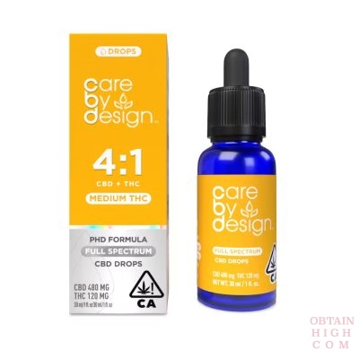 Full Spectrum Cannabis Drops 4:1 CBD:THC Tincture 1oz Care By Design obtain high